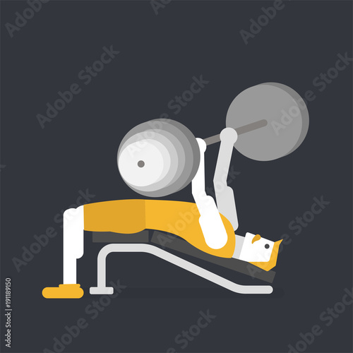 Chest exercises incline bench press flat design bodybuilder character lifting barbell