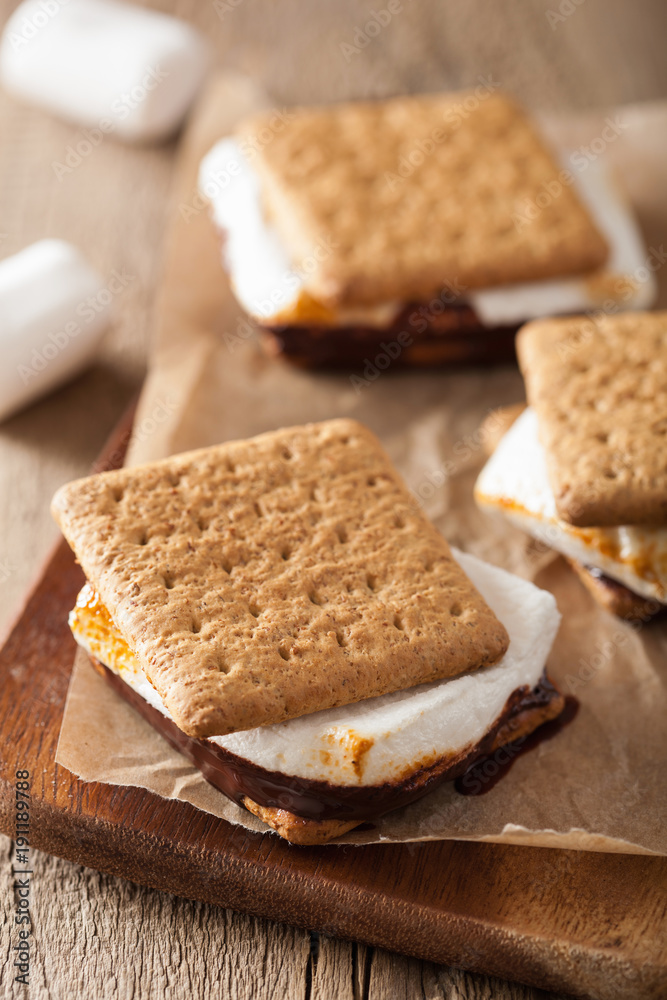 homemade marshmallow s'mores with chocolate on crackers homemade marshmallow s'mores with chocolate on crackers