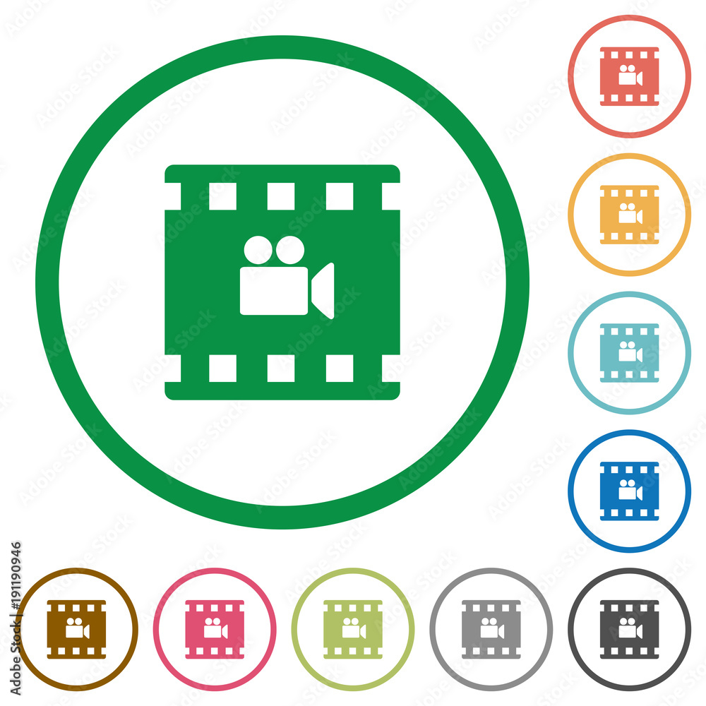 Movie filming flat icons with outlines Movie filming flat icons with outlines