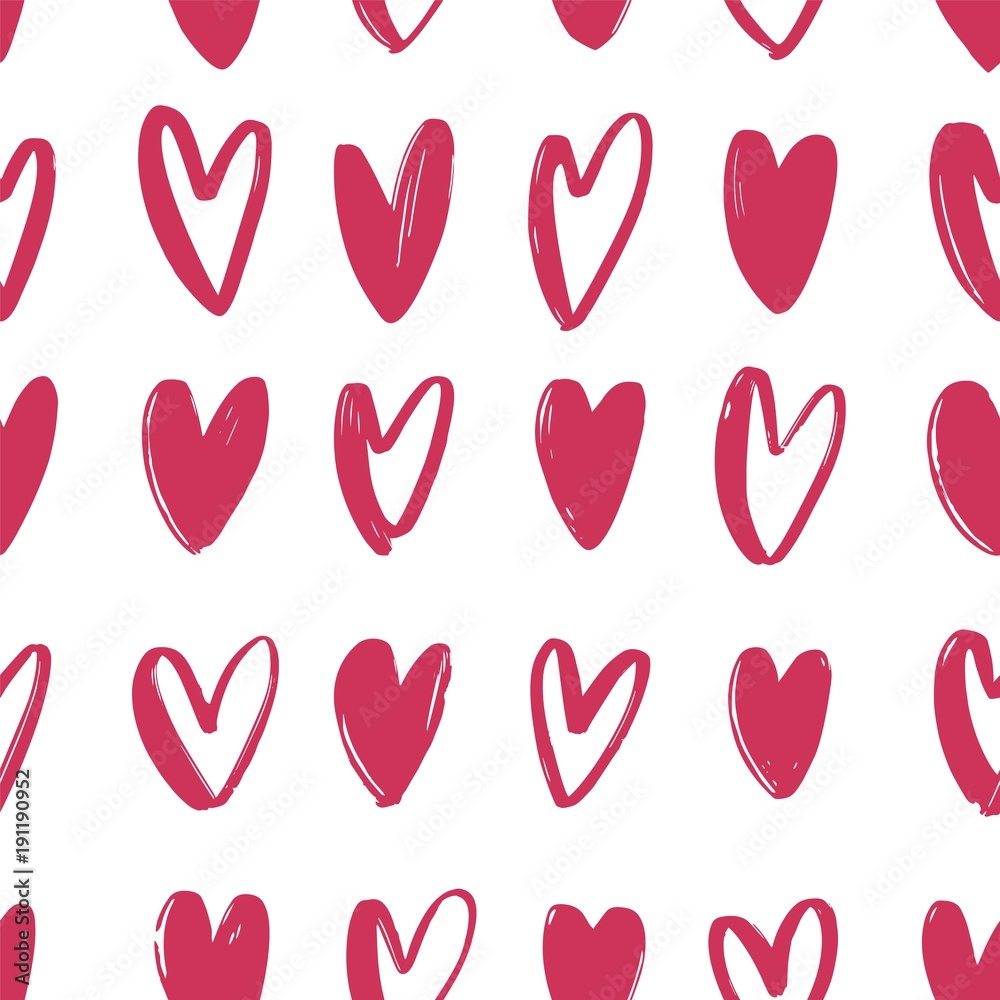 Seamless pattern with pink hand drawn hearts on white background. Backdrop with love, passion and dating symbols. Valentine's day vector illustration for wrapping paper, fabric print, wallpaper. Seamless pattern with pink hand drawn hearts on white background. Backdrop with love, passion and dating symbols. Valentine's day vector illustration for wrapping paper, fabric print, wallpaper.