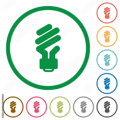 Energy saving fluorescent light bulb flat icons with outlines