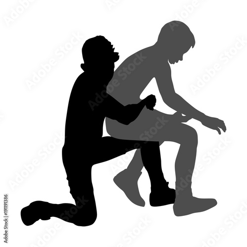 Wrestlers boys wrestling vector silhouette illustration isolated on white background.