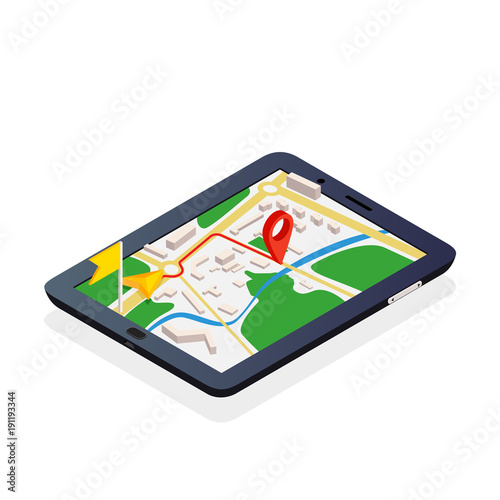 3d isometric mobile GPS navigation concept