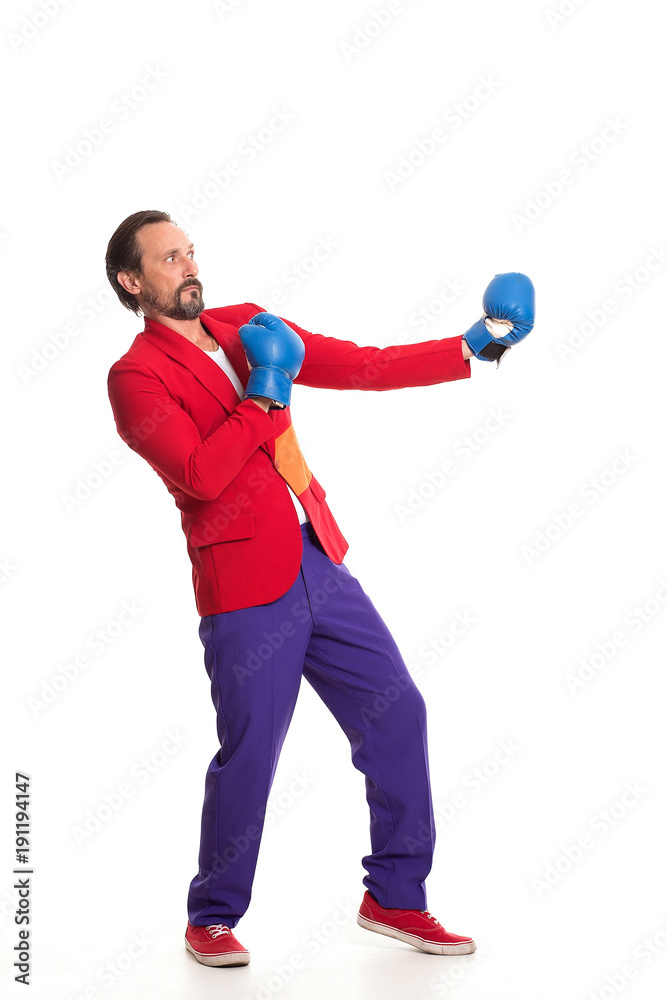 Cute boxer man. Isolated on white background.