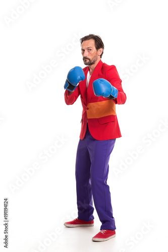 Adult male boxer in colorful clothes. Boxing concept.