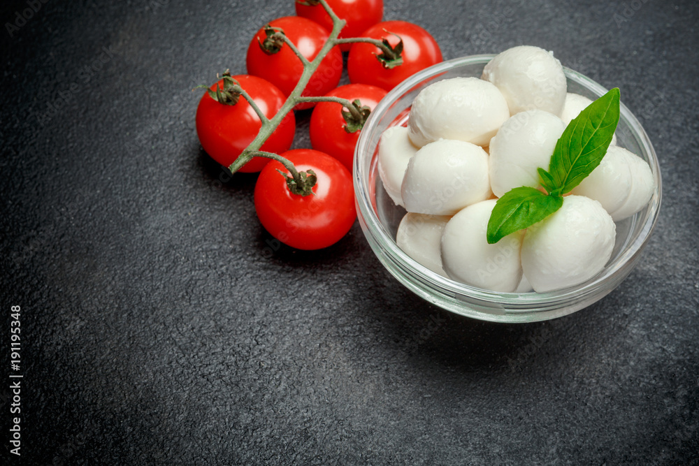 Italian mozzarella cheese and tomatos. Caprese salad ingridients Italian mozzarella cheese and tomatos. Caprese salad ingridients