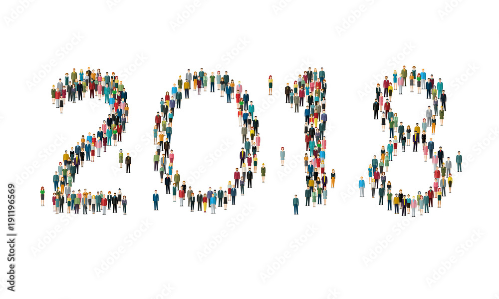 2018 formed out from people. Top view. 2018 formed out from people. Top view.