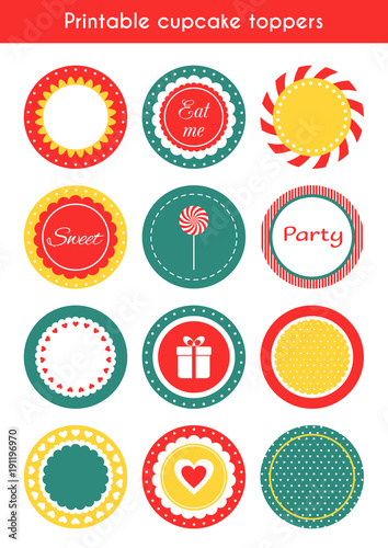 Set of printable tags, cupcake toppers, labels