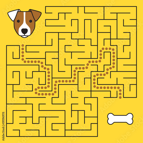 Labyrinth maze game with solution. Help dog to find path to bone photo