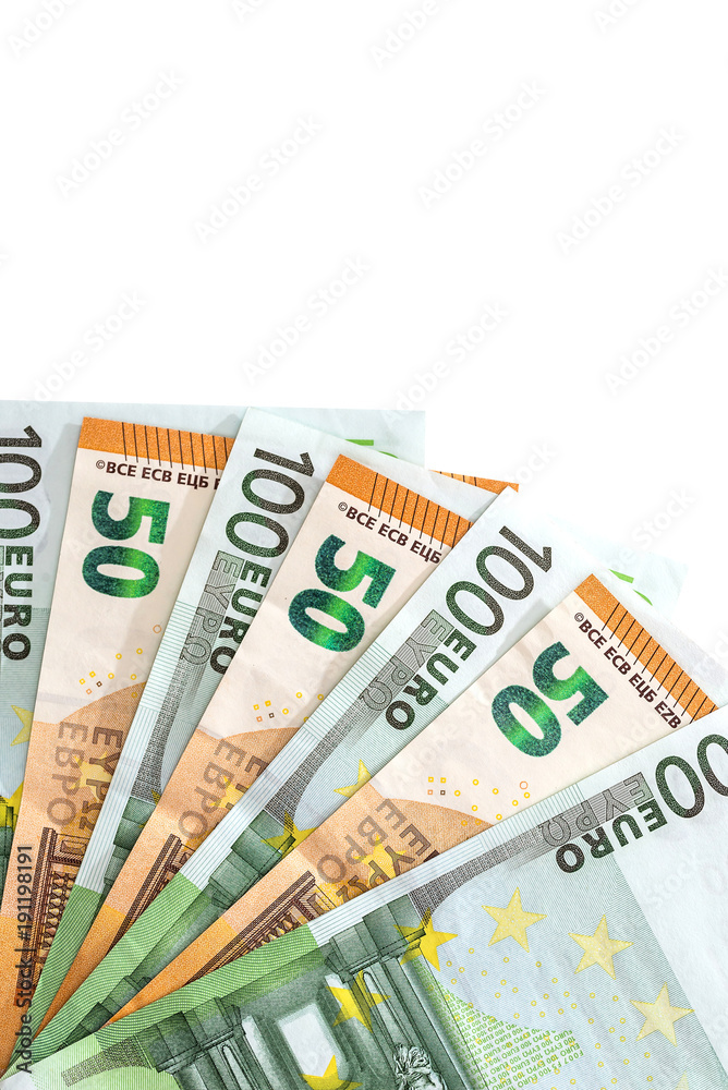 50 and 100 euros are isolated on a white background 50 and 100 euros are isolated on a white background