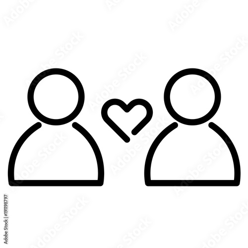 Love and relationship icon. Heart symbol between two people. Outline modern design element. Simple black flat vector sign with rounded corners.