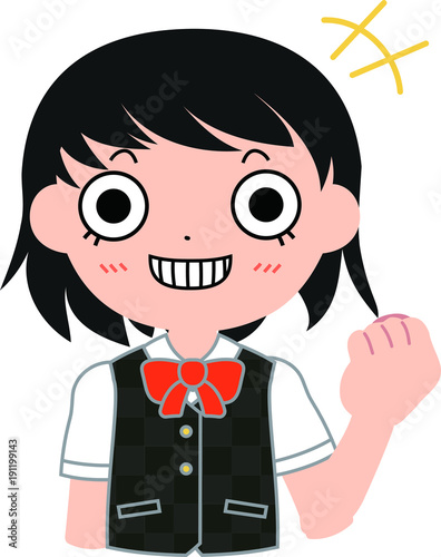 短髪パッチリ目の女子生徒　笑う