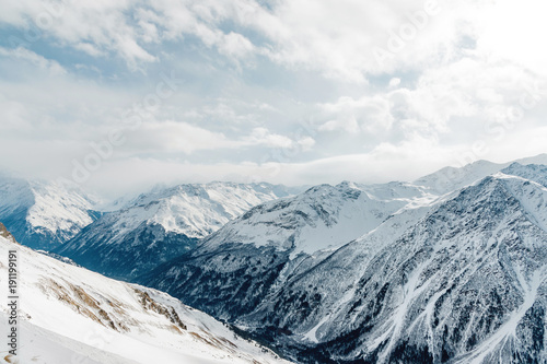 Snow-capped peaks of the Caucasus Mountains. Caucasian landscape