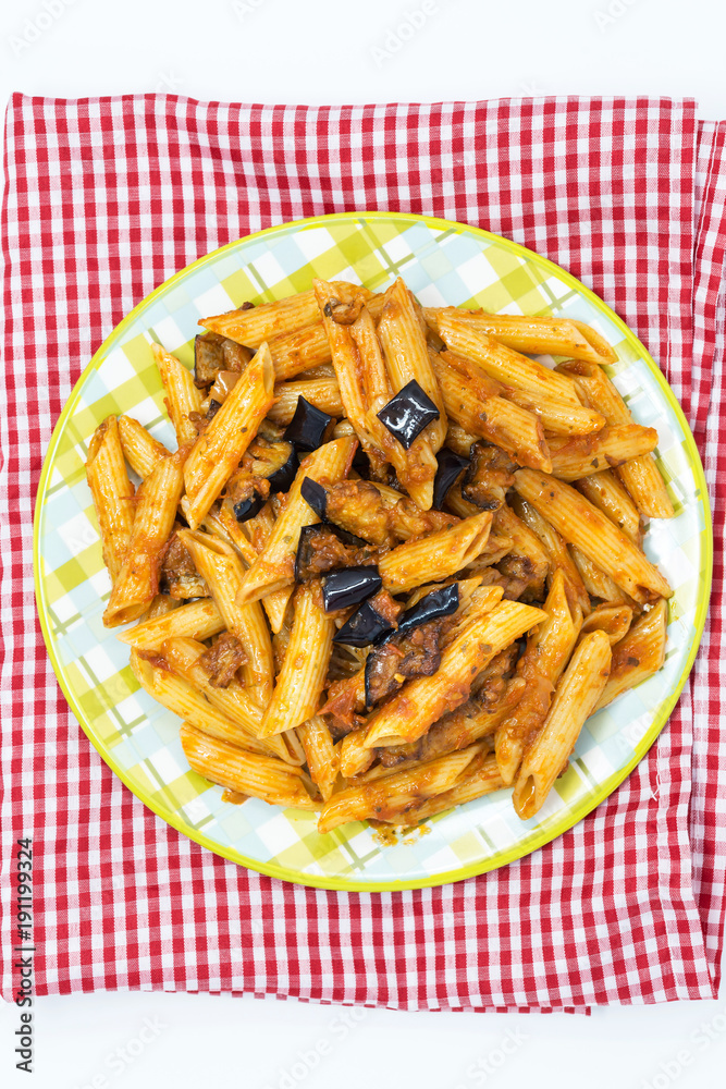tasty penne Italian meat sauce pasta on the table tasty penne Italian meat sauce pasta on the table