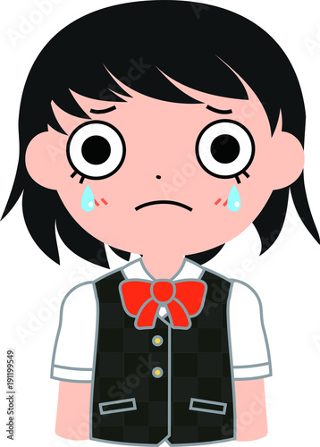 短髪パッチリ目の女子生徒　泣く