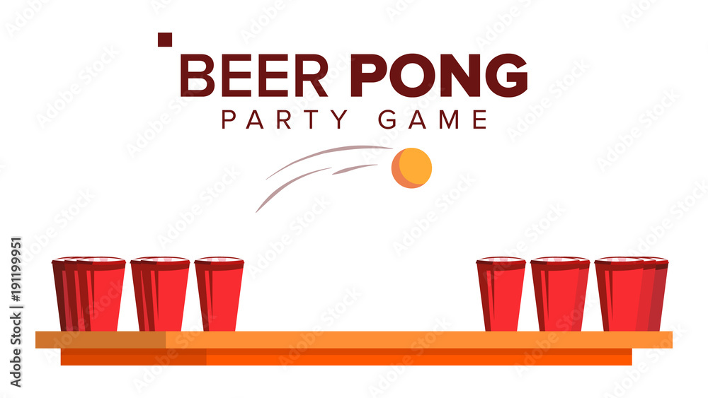 Vecteur Stock Beer Pong Game Vector. Alcohol Party Game. Red Cups And Ping Pong  Ball. Isolated Flat Illustration | Adobe Stock