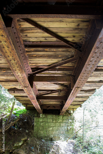 Old wooden bridge bottom view