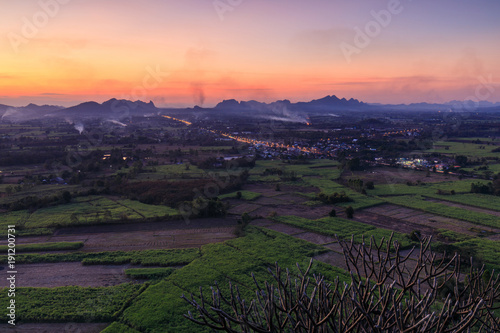 Beautiful sunset on the high mountain in countryside of Thailand.