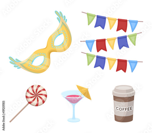 Garlands, cocktail and other accessories at the party.Party and partits set collection icons in cartoon style vector symbol stock illustration web. photo