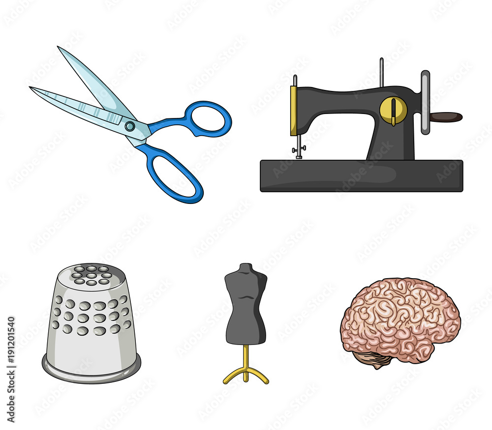 Vecteur Stock Manual sewing machine, scissors, maniken, thimble.Sewing or  tailoring tools set collection icons in cartoon style vector symbol stock  illustration web. | Adobe Stock