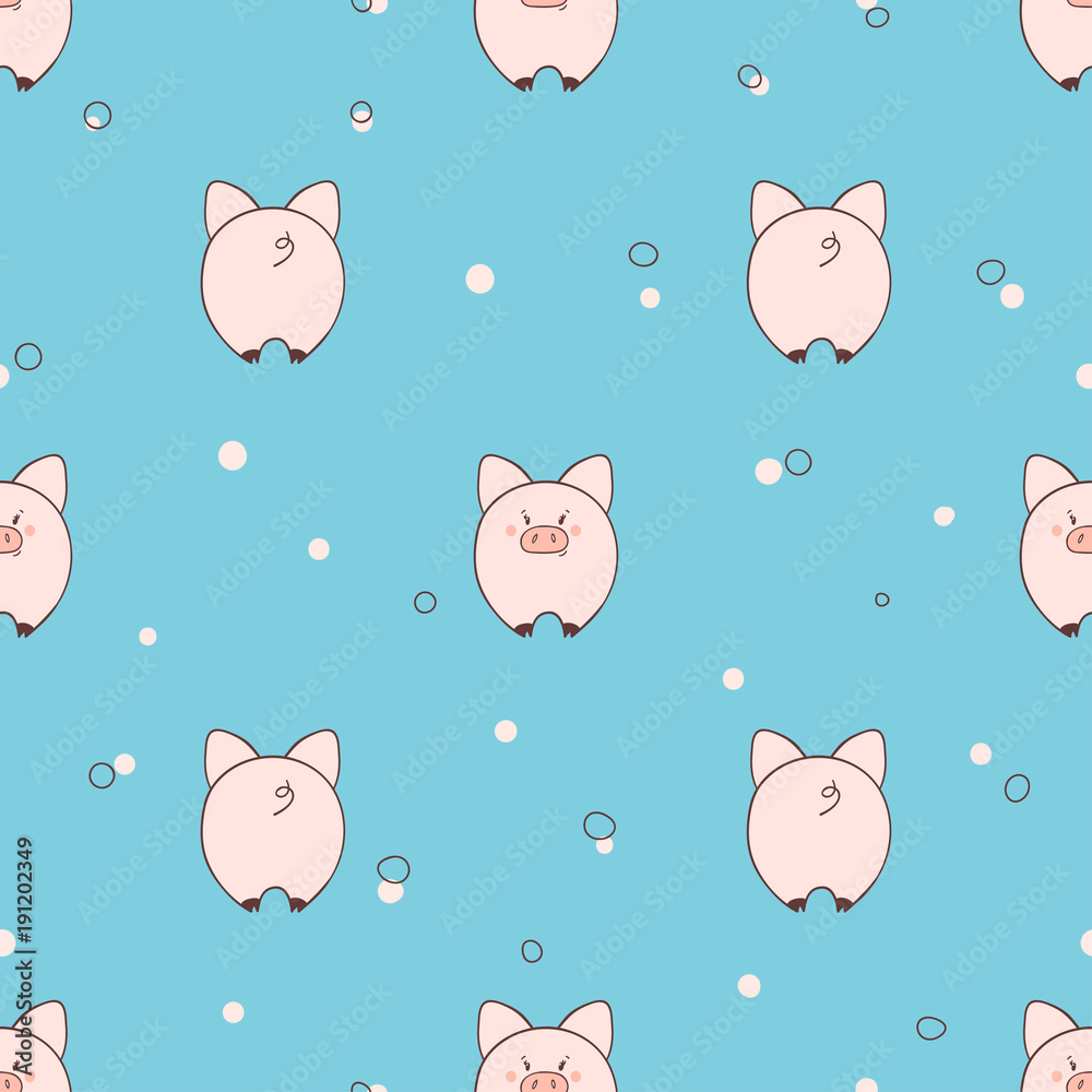 Seamless pattern with cute little pigs on blue background. Vector illustration for kids design. Seamless pattern with cute little pigs on blue background. Vector illustration for kids design.