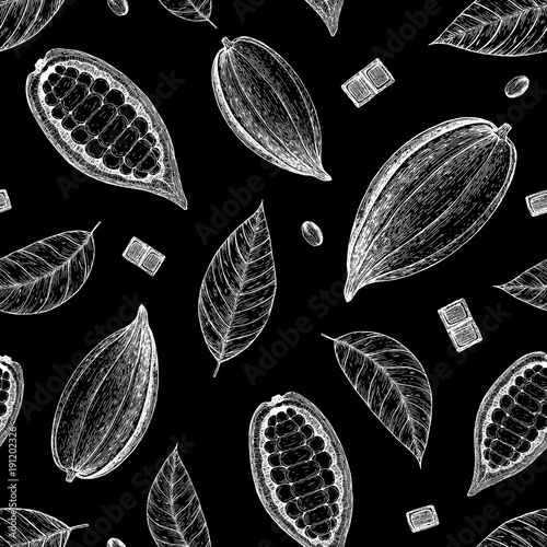 Cocoa and chocolate seamless pattern. Handmade chocolate wrapping design. Vintage elements for design.