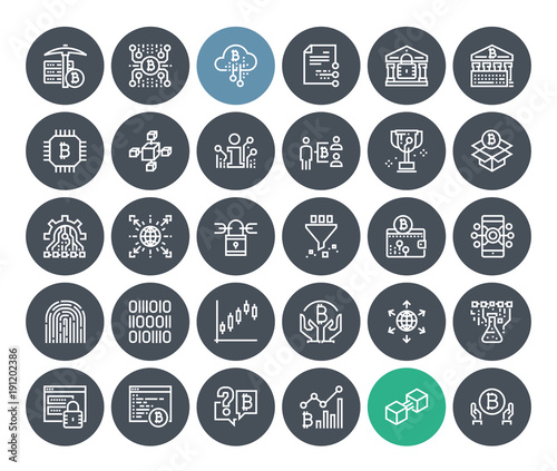 Thin line cryptocurrency icons set. Premium quality outline symbol collection of blockchain technology, bitcoin, altcoins, mining, finance, digital money market, cryptocoin wallet, stock exchange.