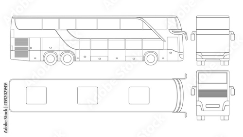 Double-deck multi-axle luxury touring coach. Commercial vehicle. Intercity bus vector illustration.