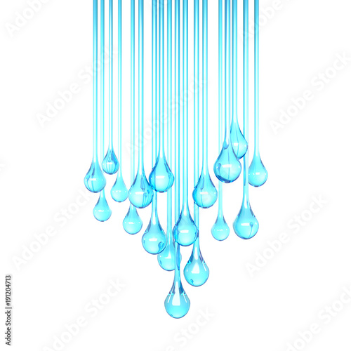 Flowing drops, isolated white background. 3d illustration, 3d rendering.