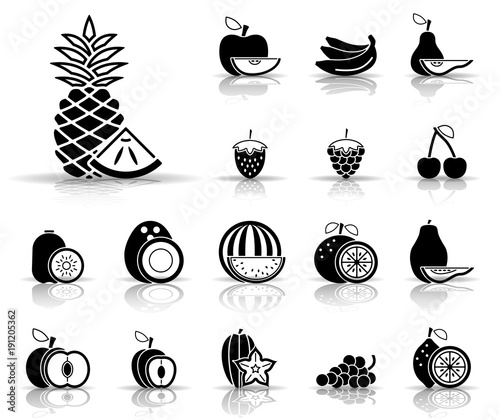 Obst und Früchte - Iconset (Schwarz)