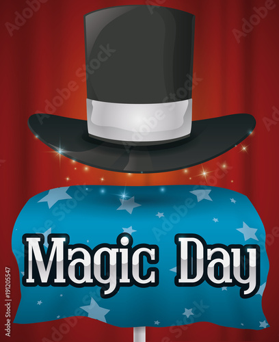 Marvelous Magical Trick of the Floating Hat for Magic Day, Vector Illustration