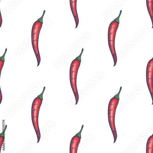 Hand Drawn Chili Pepper Seamless Pattern Background. Vector