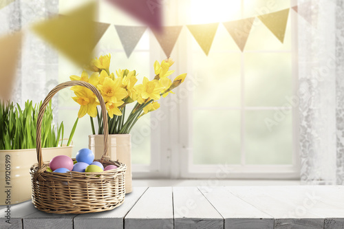 Canvas Print easter table background and free space for your decoration.