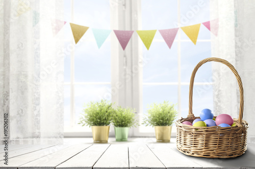Canvas Print easter table background and free space for your decoration.