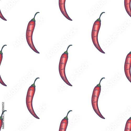 Hand Drawn Chili Pepper Seamless Pattern Background. Vector