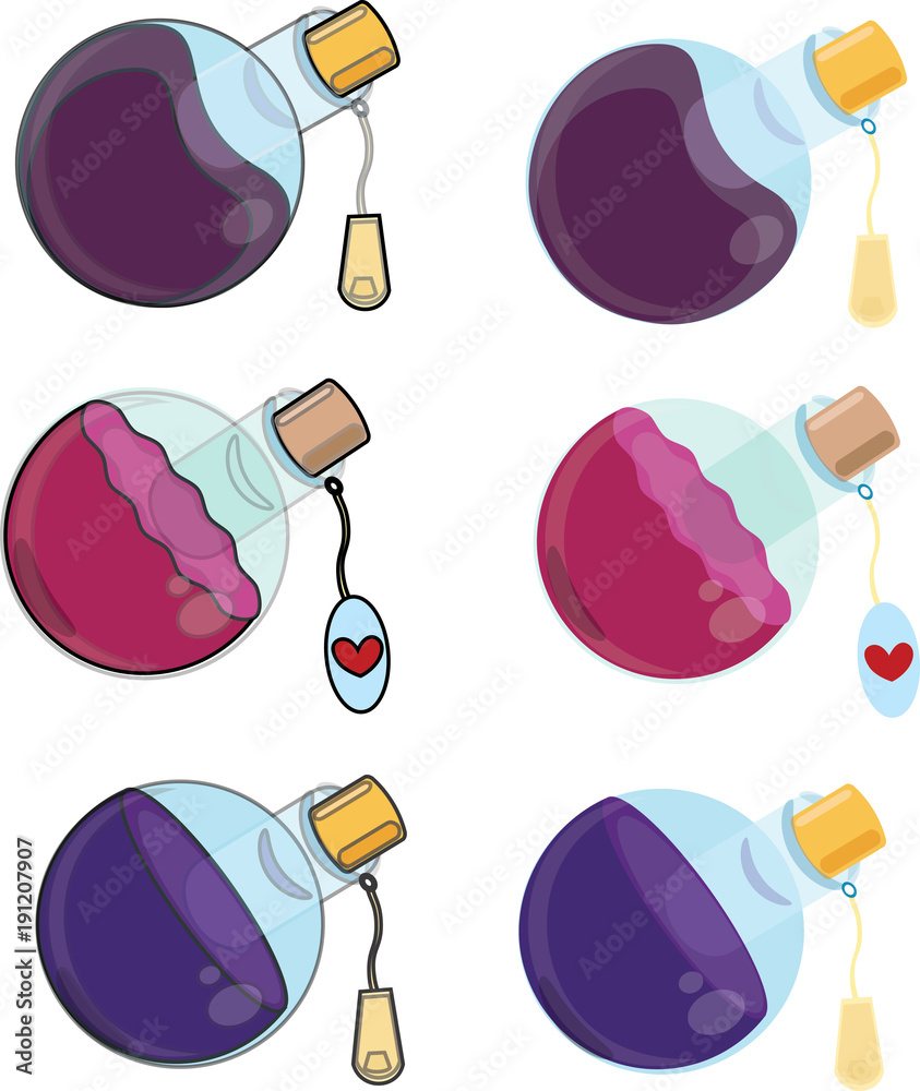 Cartoon bottles of potion . Bottles set. Vector illustration Stock ...