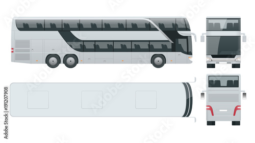 Double-deck multi-axle luxury touring coach. Commercial vehicle. Intercity bus vector illustration.