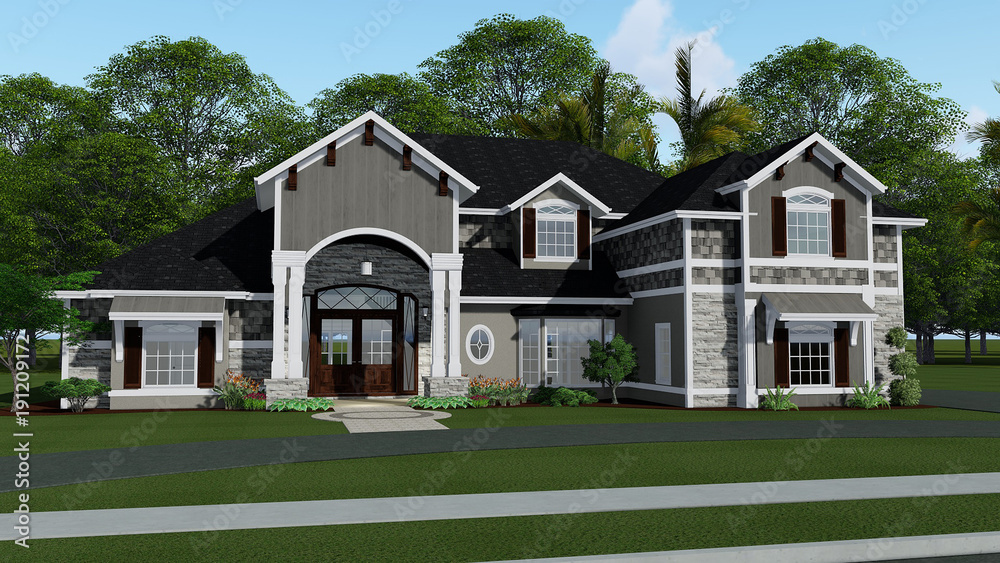 3D Illustration of a Contemporary Spanish Style House 3D Illustration of a Contemporary Spanish Style House
