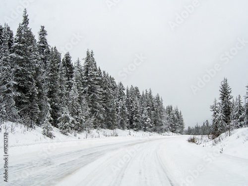 The road 93 Icefield Parkway in Winter at Jasper National park,Canada