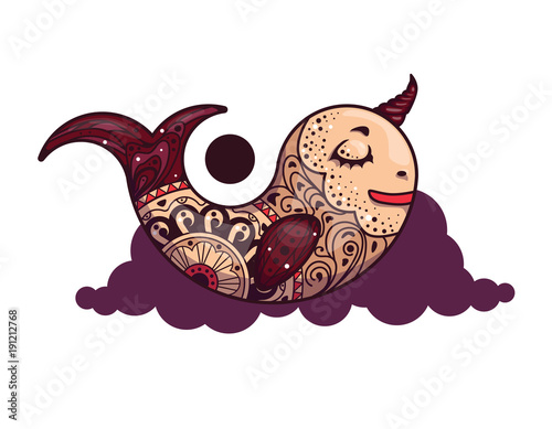 Unicorn fish fly in the sky. Vector colorful illustration. Clip art