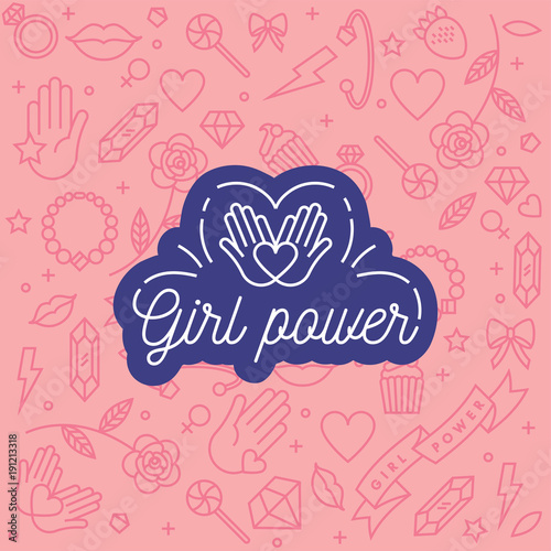 Vector pattern with icon and hand-lettering phrases related to girl power and feminist movement - abstract background for prints  t-shirts  cards.
