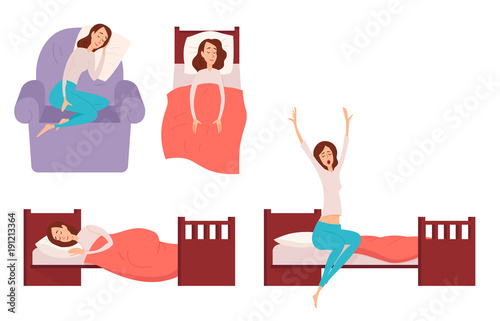 Sleeping young woman at home vector illustration