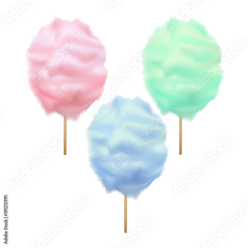Realistic Detailed 3d Color Cotton Candy Set. Vector