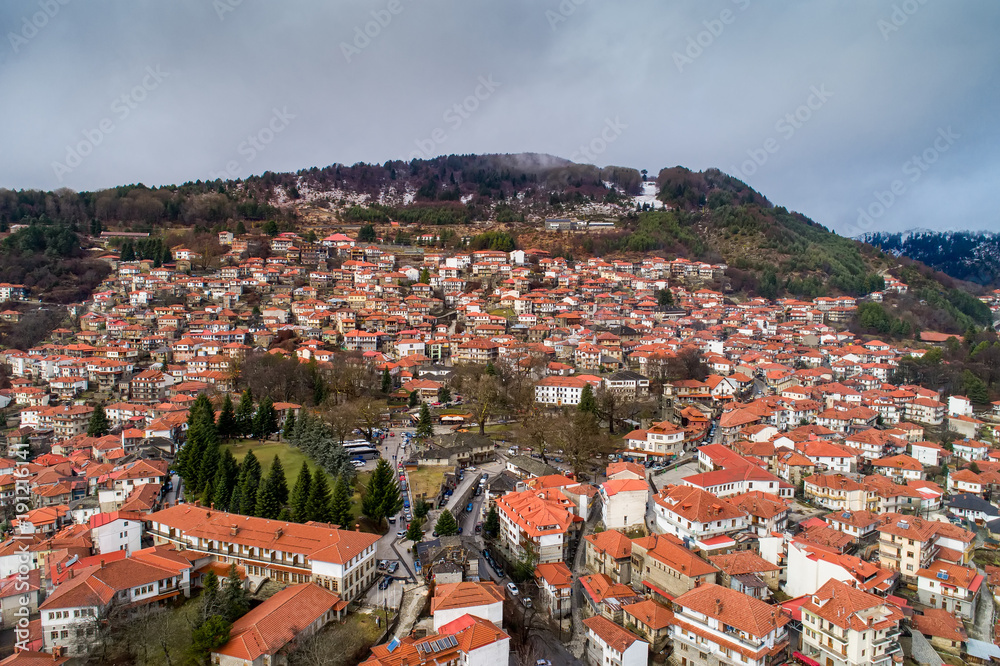 Aerial view of the village Metsovo in Epirus, northern Greece
