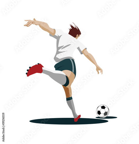 Soccer Player playing, running and kicking Ball.