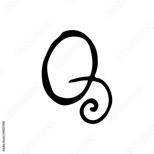 Letter Q. Handwritten by dry brush. Rough strokes font. Vector illustration. Grunge style elegant alphabet.