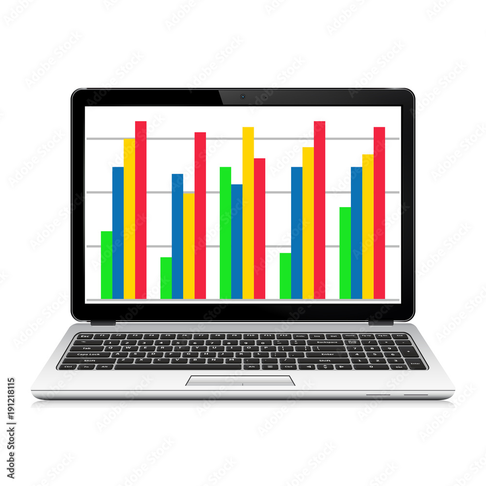 Laptop computer with business graph on screen Laptop computer with business graph on screen