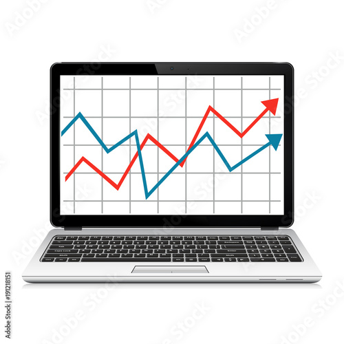 Modern laptop with graph on screen. Finance statistics report, statistic analysis. © fad82