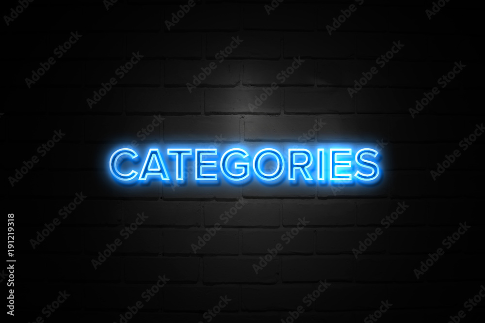 Categories neon Sign on brickwall