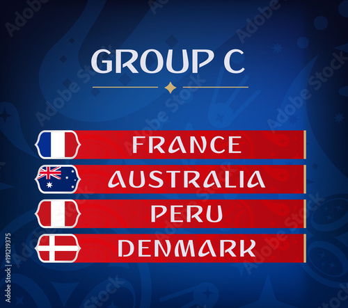 Football championship groups. Set of national flags. Draw result. Soccer world tournament. Group C.